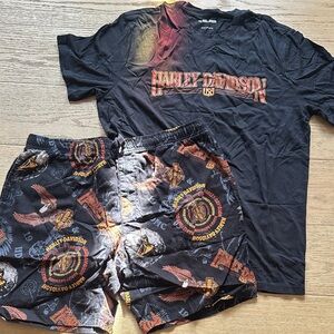 Harley-Davidson pajamas Black and Orange Graphic Tee and Shorts